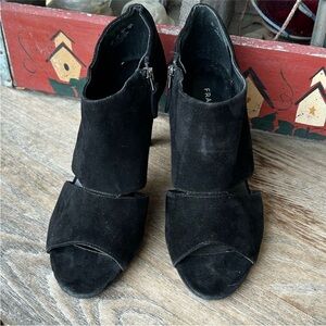 Franco Sarto‎ Tavina Black Suede Open-Toe Booties